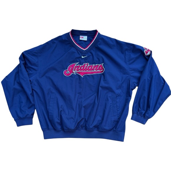 Vintage 2000s Cleveland Indians Wahoo Lightweight V-Neck Jacket MLB Men's XL - Picture 1 of 6
